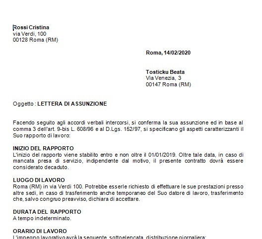 Lettera di assunzione per colf, badanti e baby sitter automatica